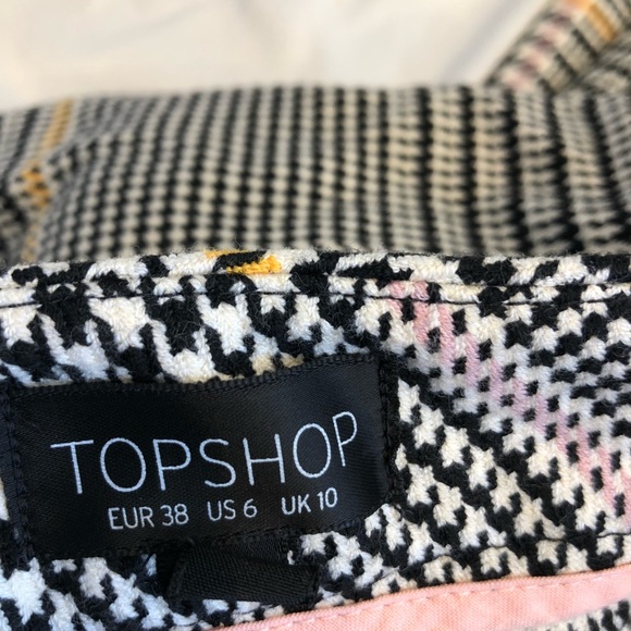 Topshop Bright Check Plaid Peg Trousers Houndstooth Cropped - Picture 3 of 8